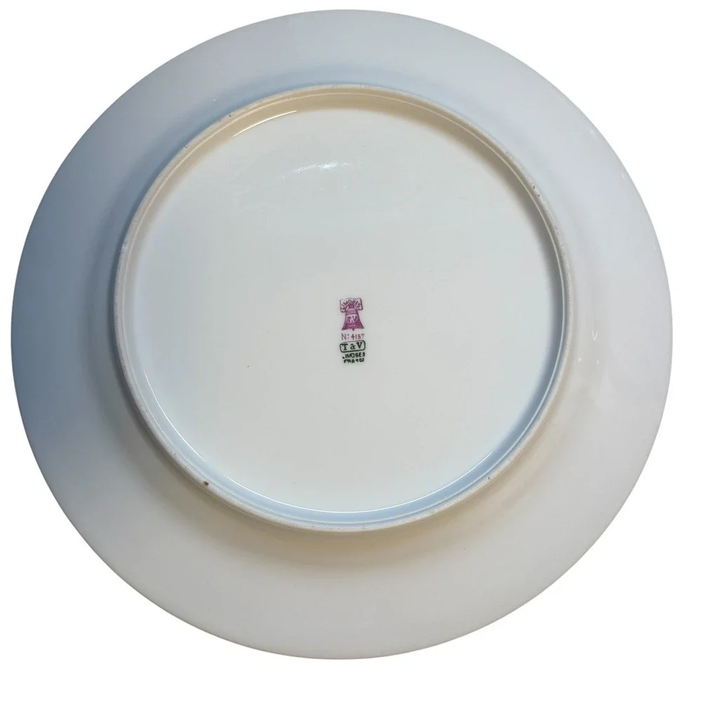 T&V Limoges France VINTAGE 10 Greek Key Dinner‎ Plates White Gold Black 10